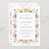 Romantische rustieke bloemenneutrale foto bruiloft kaart (Voorkant / Achterkant)