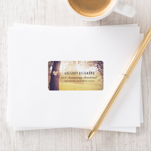 Romantische rustieke boom en hart bruiloft etiket (Insitu)