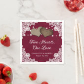 Romantische rustieke burlap en kant bordeaux bruil servet (Insitu)