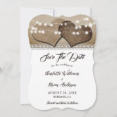 Romantische rustieke burlap hart kant bruiloft save the date (Voorkant)