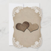 Romantische rustieke burlap hart kant bruiloft save the date (Achterkant)