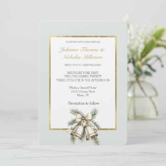 Romantische Rustieke Groene Witte Gouden Bellen Bo Kaart (Staand voorkant)