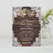 Romantische rustieke houten jute en kanten bruilof kaart (Staand voorkant)