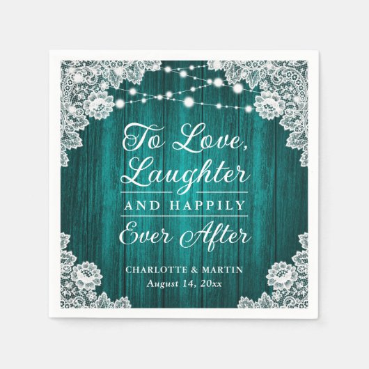 Romantische rustieke houten kant Blauwgroen bruilo Servet (Voorkant)