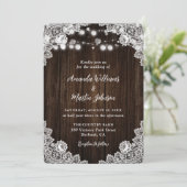 Romantische rustieke houten kant bruiloft uitnodig kaart (Staand voorkant)