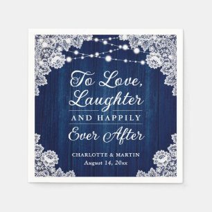 Romantische rustieke houten kant marine blauwe bru servet