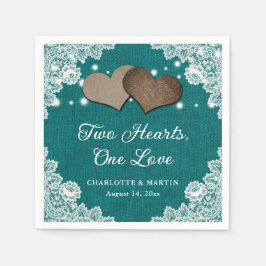 Romantische rustieke jute en kant Blauwgroen bruil Servet