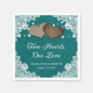 Romantische rustieke jute en kant Blauwgroen bruil Servet