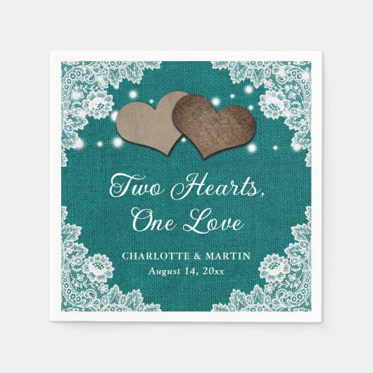 Romantische rustieke jute en kant Blauwgroen bruil Servet (Voorkant)