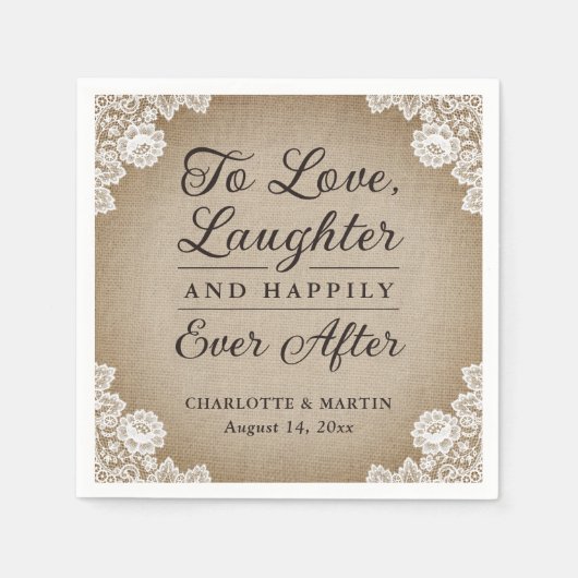 Romantische rustieke jute en kant bruiloft servett servet (Voorkant)