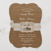 Romantische rustieke jute en kant bruiloft uitnodi kaart (Voorkant / Achterkant)