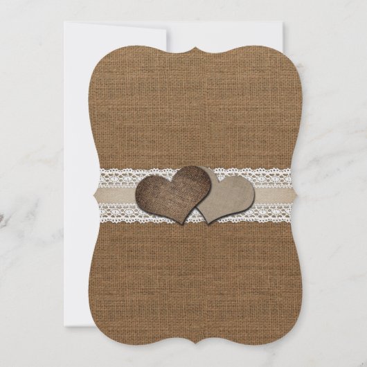 Romantische rustieke jute en kant bruiloft uitnodi kaart (Achterkant)
