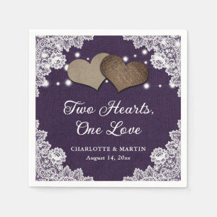 Romantische rustieke jute en kant Paarse bruiloft Servet