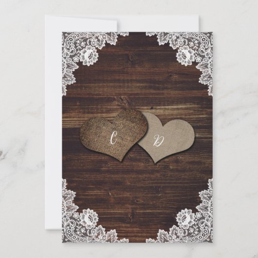 Romantische rustieke land chique burlap kant bruil kaart (Achterkant)