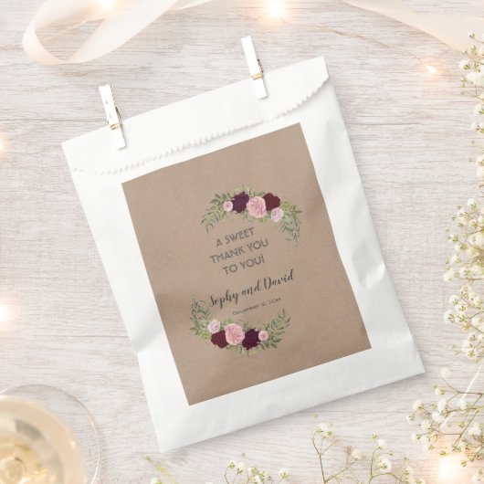 Romantische, rustieke Marsala Bloemenbruiloft BEDA Bedankzakje (Geknipt)