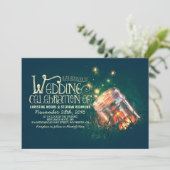 Romantische rustieke mason jar & vuurvliegjes brui kaart (Staand voorkant)