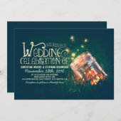 Romantische rustieke mason jar & vuurvliegjes brui kaart (Voorkant / Achterkant)