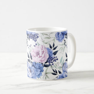 Romantische Rustieke Roze en Blauwe Pioen Bloemen  Koffiemok
