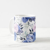 Romantische Rustieke Roze en Blauwe Pioen Bloemen  Koffiemok (Voorkant links)
