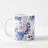 Romantische Rustieke Roze en Blauwe Pioen Bloemen  Koffiemok (Links)