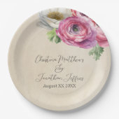 Romantische Rustieke Roze & Witte Ranunculus Papieren Bordje (Voorkant)