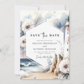 Romantische rustieke stijl vuurtoren bruiloft save the date (Voorkant)