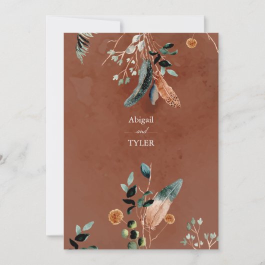 Romantische Rustieke Veer & Vintage Bloemen Kaart (Voorkant)