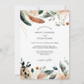 Romantische Rustieke Veer & Vintage Bloemen Kaart (Achterkant)