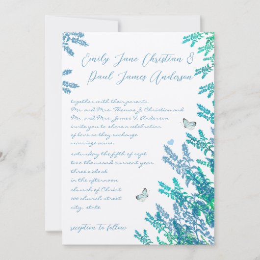 Romantische rustieke wilde bloem vlinder bruiloft kaart (Voorkant)