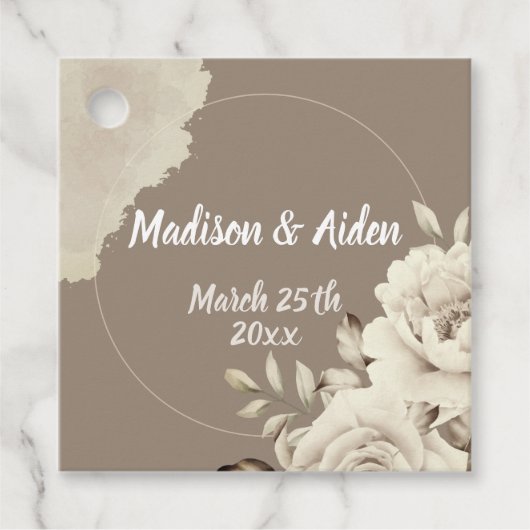 Romantische rustieke witte rozen bloemen bruiloft bedankjes labels (Voorkant)