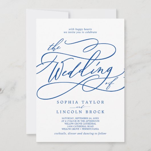 Romantische saffier blauw alles in één bruiloft kaart (Voorkant)