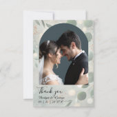 Romantische Sage Green Eucalyptus boog foto Huweli Bedankkaart (Voorkant)