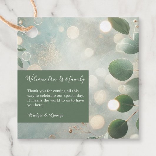 Romantische Sage Green Eucalyptus Wedding Bedankjes Labels (Voorkant)