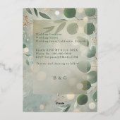 Romantische Sage Green Eucalyptus Wedding Folie Uitnodiging (Achterkant)