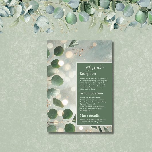 Romantische Sage Green Eucalyptus Wedding Informatiekaartje