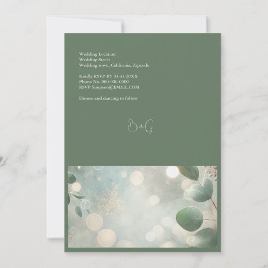 Romantische Sage Green Eucalyptus Wedding Kaart (Achterkant)