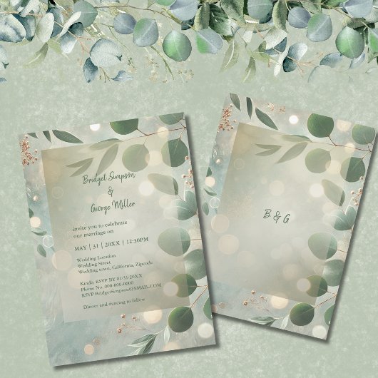 Romantische Sage Green Eucalyptus Wedding Kaart