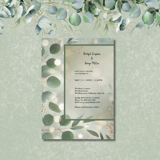 Romantische Sage Green Eucalyptus Wedding Kaart