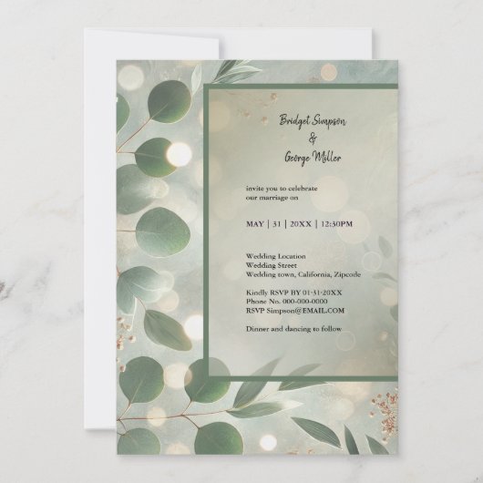 Romantische Sage Green Eucalyptus Wedding Kaart (Voorkant)
