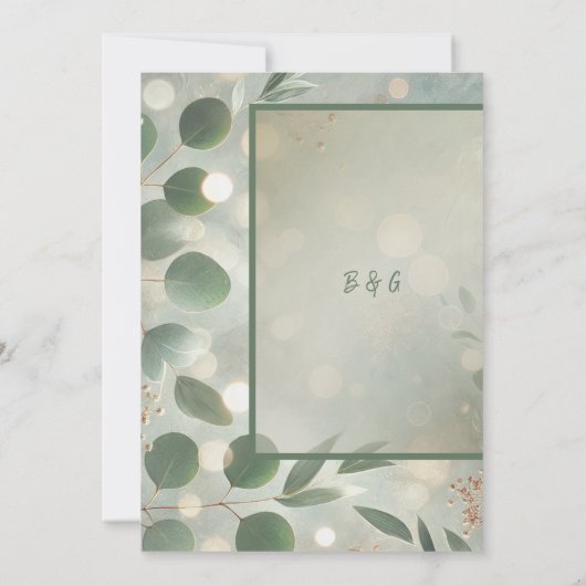Romantische Sage Green Eucalyptus Wedding Kaart (Achterkant)