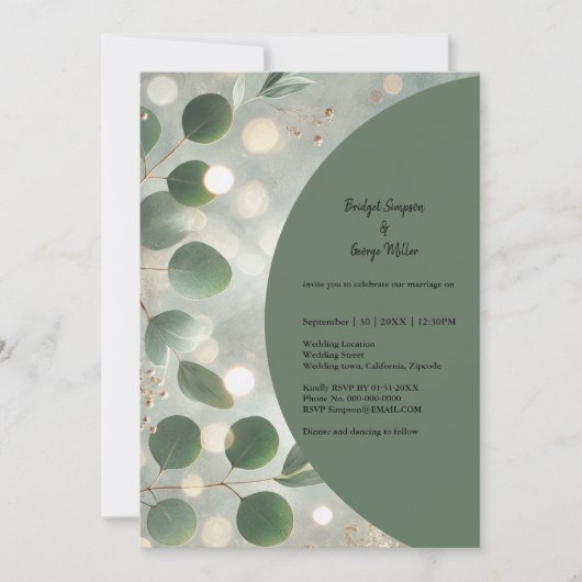 Romantische Sage Green Eucalyptus Wedding Kaart (Voorkant)