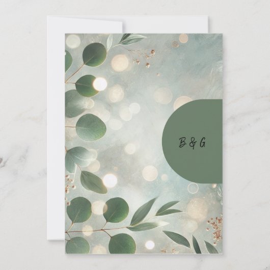 Romantische Sage Green Eucalyptus Wedding Kaart (Achterkant)