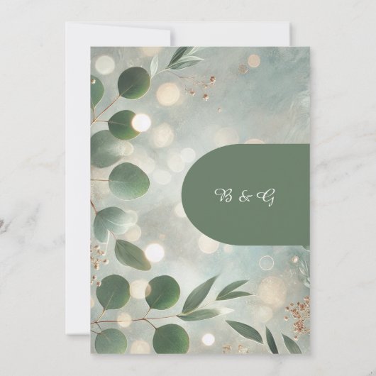 Romantische Sage Green Eucalyptus Wedding Kaart (Achterkant)