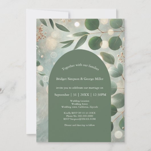 Romantische Sage Green Eucalyptus Wedding Kaart (Voorkant)