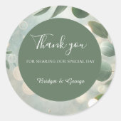 Romantische Sage Green Eucalyptus Wedding Ronde Sticker (Voorkant)