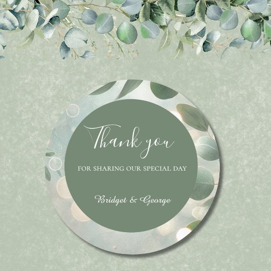 Romantische Sage Green Eucalyptus Wedding Ronde Sticker