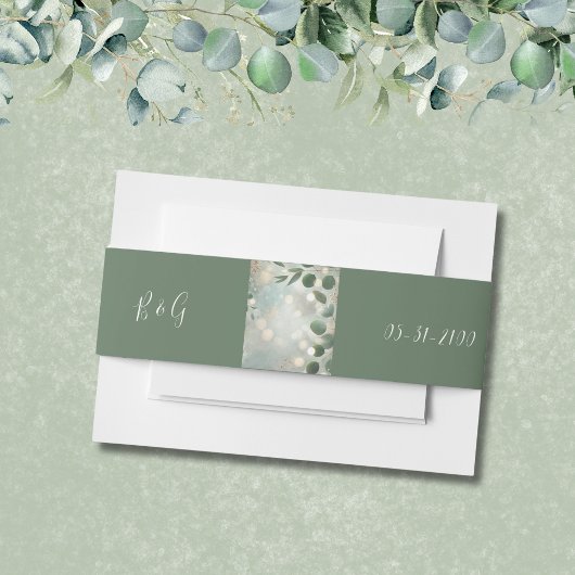 Romantische Sage Green Eucalyptus Wedding Uitnodigingen Wikkel