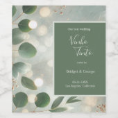 Romantische Sage Green Eucalyptus Wedding Wijn Etiket (Enkel label)