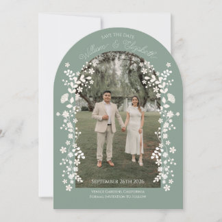 Romantische Sage Green Floral Arch Save the Date Kaart