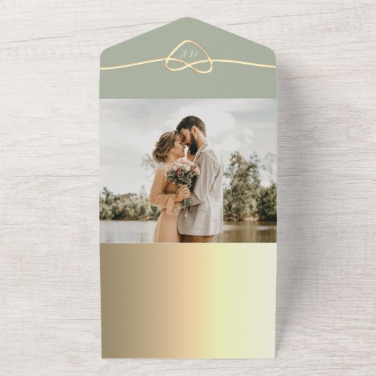 Romantische Sage Green Huwelijksuitnodigingen met  All In One Uitnodiging (Buitenkant)